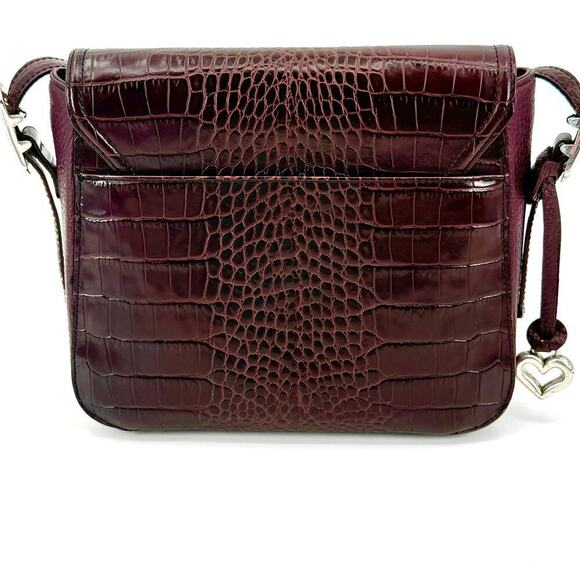 Brighton VTG Y2K Purple Cognac Crocodile Embossed Crossbody Bag Genuine Leather - Picture 3 of 15